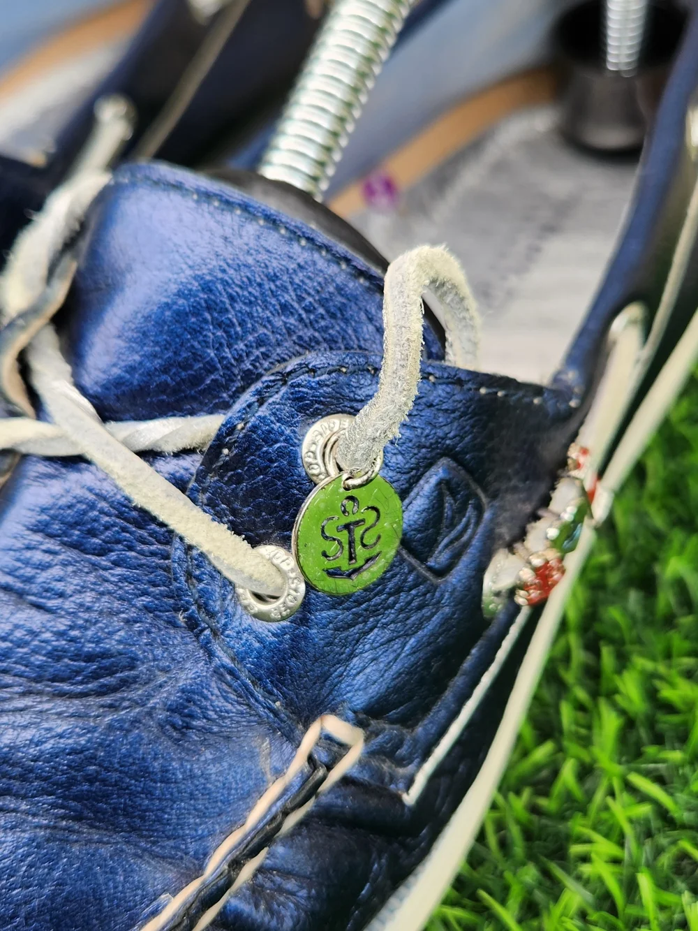 Sperry Top-Sider Metallic Blue Leather Women's Boat Shoes Charms Size 9.5